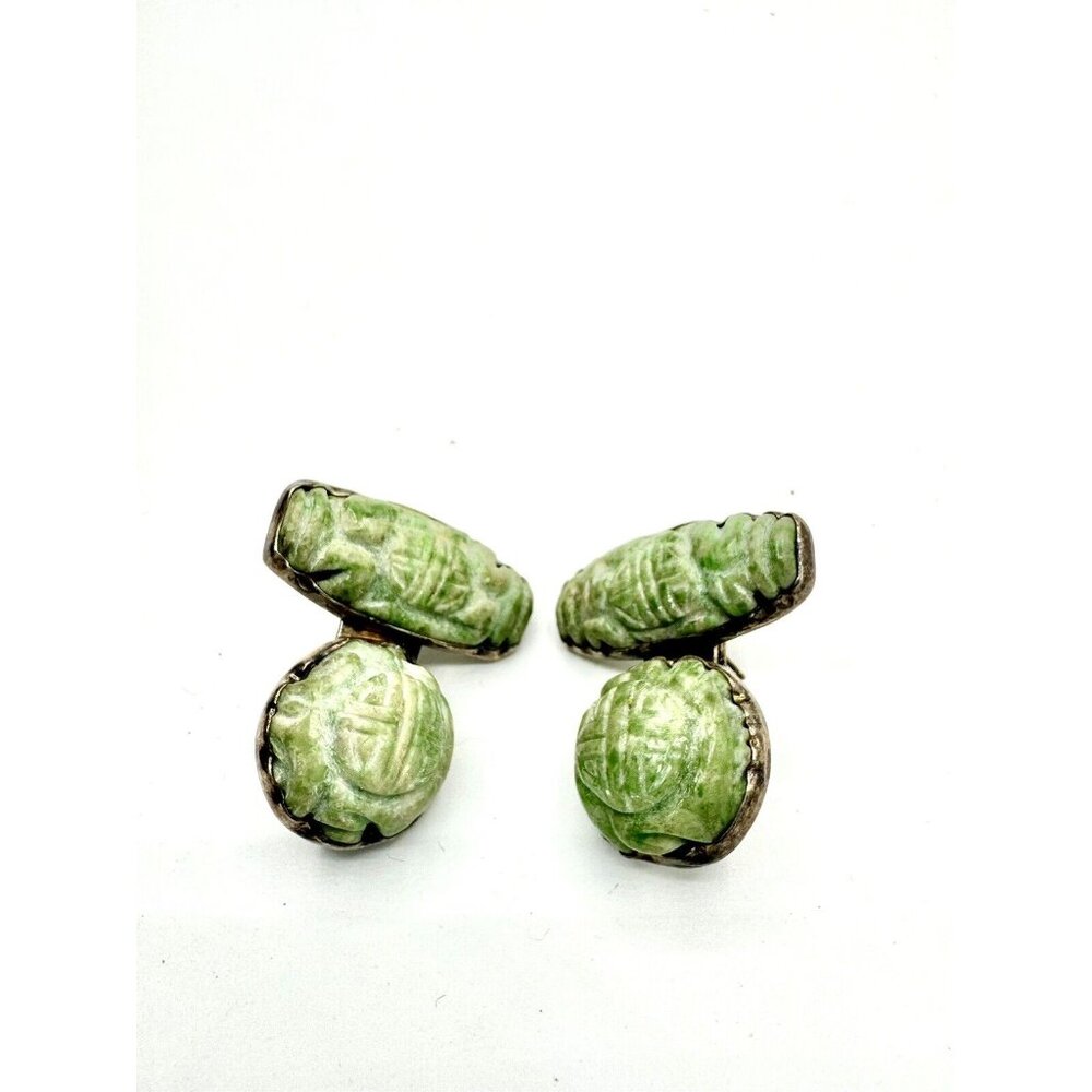 Vintage Jade Cufflinks Texas Stamped Sterling Silver